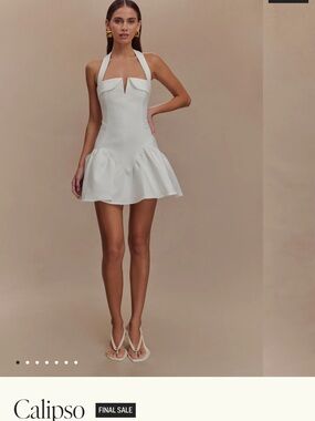 Meshki White Halter Notch Mini Dress